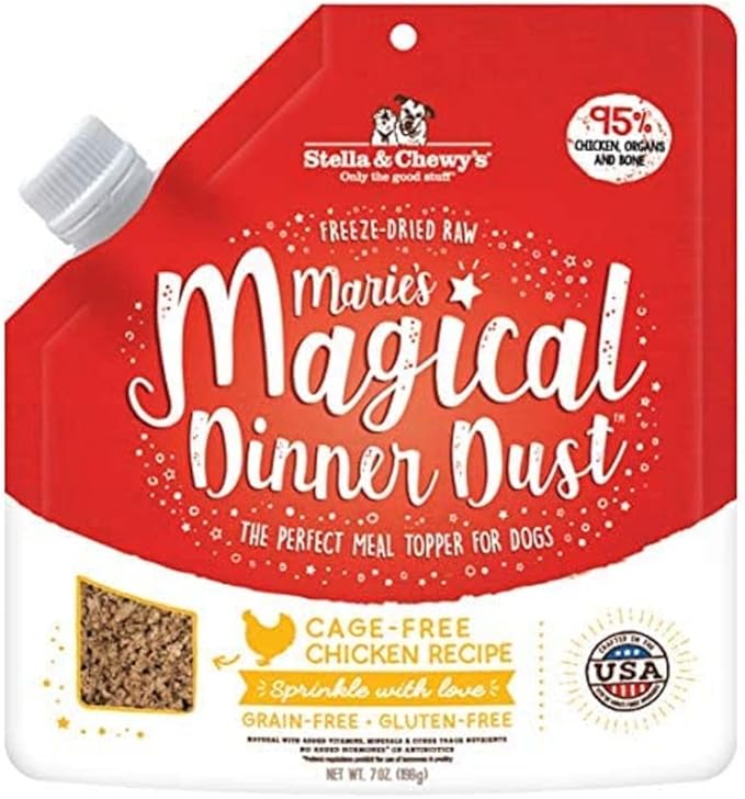 Stella & Chewy's Freeze-Dried Raw Marie's Magical Dinner Dust  Protein Rich, Grain Free Dog & Puppy Food Topper  Cage-Free Chicken Recipe  7 oz Bag