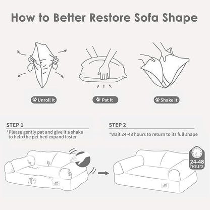 Hollypet Fluffy Plush Pet Cat Couch Soft Calming Pet Sofa Bed for Medium Small Cats and Dogs, Silver Gray