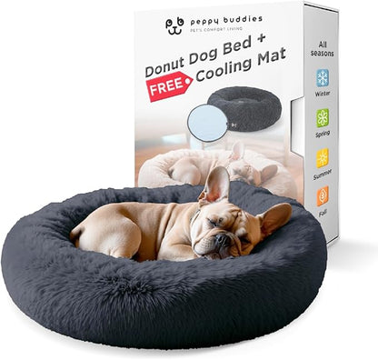 Small Donut Dog Bed, Calming Dog Bed Washable Ideal for Small to Large Dogs and Cats & Round Dog Bed,Anti-Anxiety Multiple Sizes (23" L x 23" W x 7" Th)