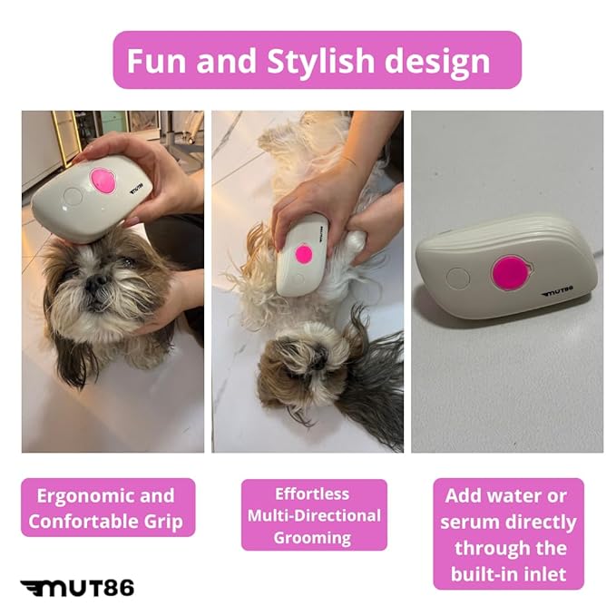 2-in-1 Mist Spray Pet Brush for Dogs & Cats - USB-C Rechargeable, Anti-Static & Soft Silicone Bristles - Relaxing Grooming & Shedding Control