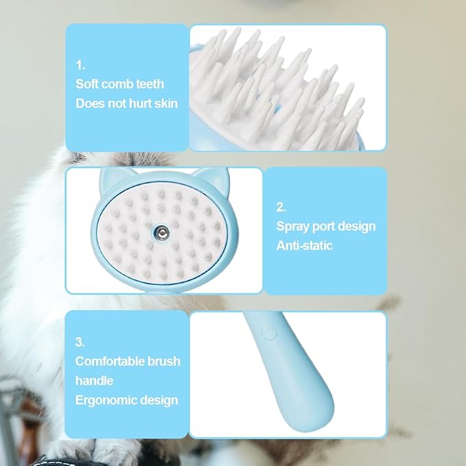 Cat Steamy Brush Dog brushes for Shedding Grooming, Lightweight Skin Friendly Pet Brush Hair Removal Comb Brushes for Long or Medium Haired Cats(Blue)