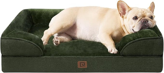 EHEYCIGA Orthopedic Dog Bed for Medium Dogs, Waterproof Memory Foam Medium Dog Beds with Sides, Non-Slip Bottom and Egg-Crate Foam Medium Dog Couch Bed with Washable Removable Cover, Dark Green