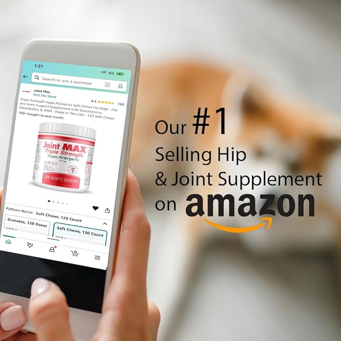 Triple Strength Hypo-Allergenic Soft Chews for Dogs - Hip and Joint Support Supplement with Glucosamine, Chondroitin, & MSM - Made in The USA - 120 Soft Chews