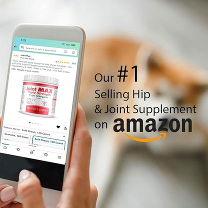 Triple Strength Hypo-Allergenic Soft Chews for Dogs - Hip and Joint Support Supplement with Glucosamine, Chondroitin, & MSM - Made in The USA - 120 Soft Chews