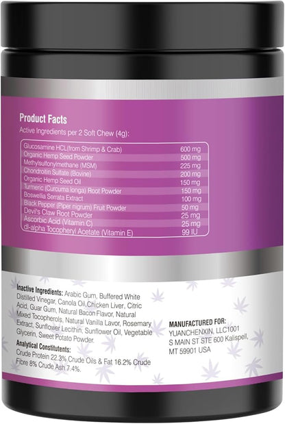 Glucosamine for Dogs 200pcs Joint Support Supplement Dog Hip and Joint Chondroitin Chews Treats with MSM Hemp Dog Joint Pain Relief Mobility Supplements Bacon Flavor Fit All Large Small Medium Breed