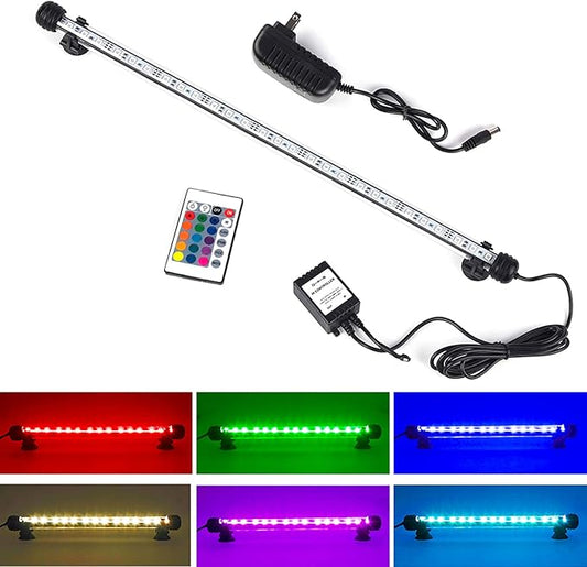 Fish Tank Lights, LED Underwater Aquarium Light, RGB Submersible Aquarium Lights, Waterproof Color Changing Tank Lights Dim Adjustable Remote Control 19 inch