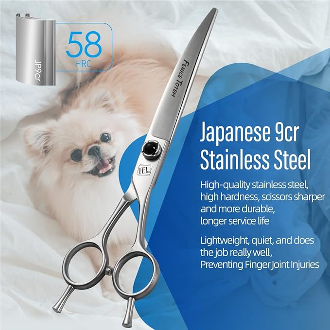 Dog Grooming Scissors: 7 inch Pet Curved Shears Made Of Japanese 9CR Advanced Stainless Steel Professional Grooming Scissors for Dogs Cats and Other Pets