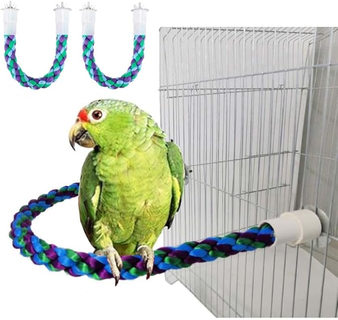2Pcs 11.8__ird Rope Perches,Bendable Climbing Standing Chew Cage Toys Unique&Simulate Natural Color Bungee Toys for Small to Regular Size Birds
