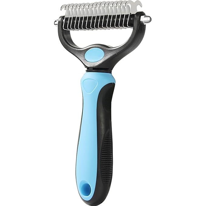 Dog Brush for Shedding, Pet Grooming Brush, Cat Deshedding Brush Tool, Double Sided Shedding and Dematting Undercoat Rake Comb for Dogs & Cats (big, BLUE)