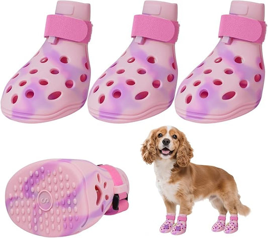 Dog Shoes for Hot Pavement, Adjustable Magic Tape Boots for Small, Medium & Large Dogs, Anti-Slip, Easy to Clean Paw Protectors for Beach, Outdoor & Hot Weather (Pink S)