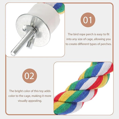 Bird Rope Perch, Colorful Parrot Cotton Rope Bird Perch Stand Climbing Toys Pet Parrot Chewing Toy for Parrots Cockatiels Parakeets Budgie Cages