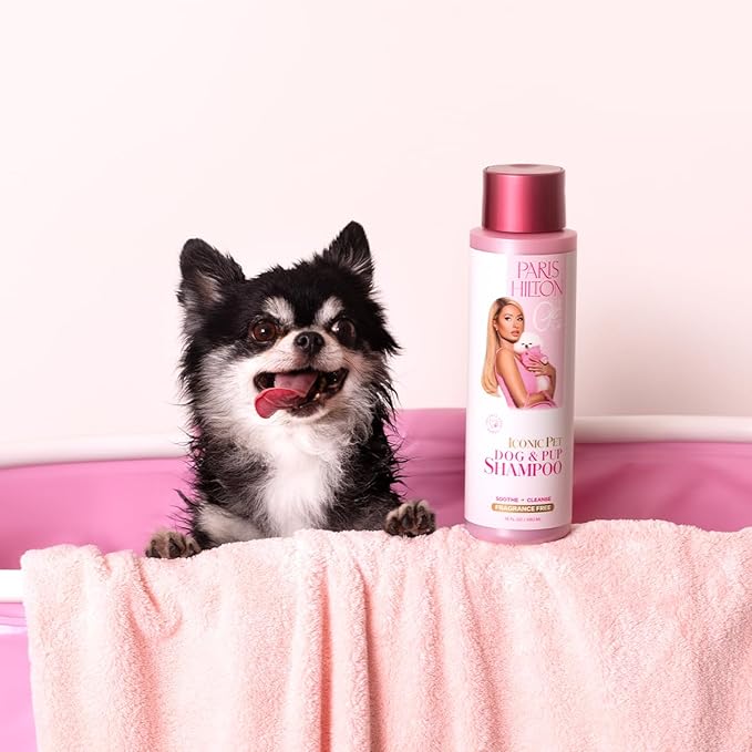 Paris Hilton Dog Shampoo - Fragrance-Free, Sulfate-Free, Vegan & Hypoallergenic for All Dog Breeds, with Oatmeal & Aloe for Healthy Coats & Salon-Quality Grooming, 16oz (480ml)