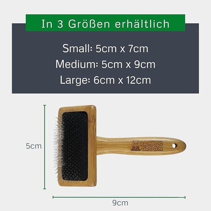 alcott Bamboo Groom Slicker Brush with Stainless Steel Pins for Pets, Medium,Brown