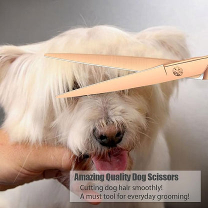 7.5" Dog Grooming Scissors Trimming Cutting Shears Professional for Dog Cat Pet Animal Grooming on Face and Paws Gold