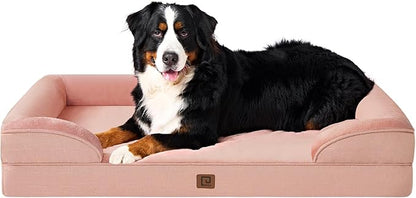 EHEYCIGA Orthopedic XL Dog Beds, Waterproof Memory Foam Dog Bed for Extra Large Dogs, Non-Slip Bottom and Egg-Crate Foam Big Dog Couch Bed with Washable Removable Cover, Dusty Pink