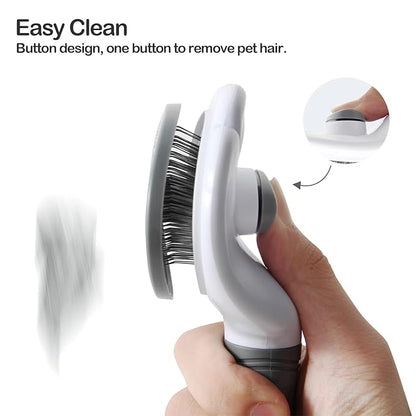 Cat Brush for Grooming, Pet Self Cleaning Slicker Brush with Cat Hair Comb (PINK PLUS)