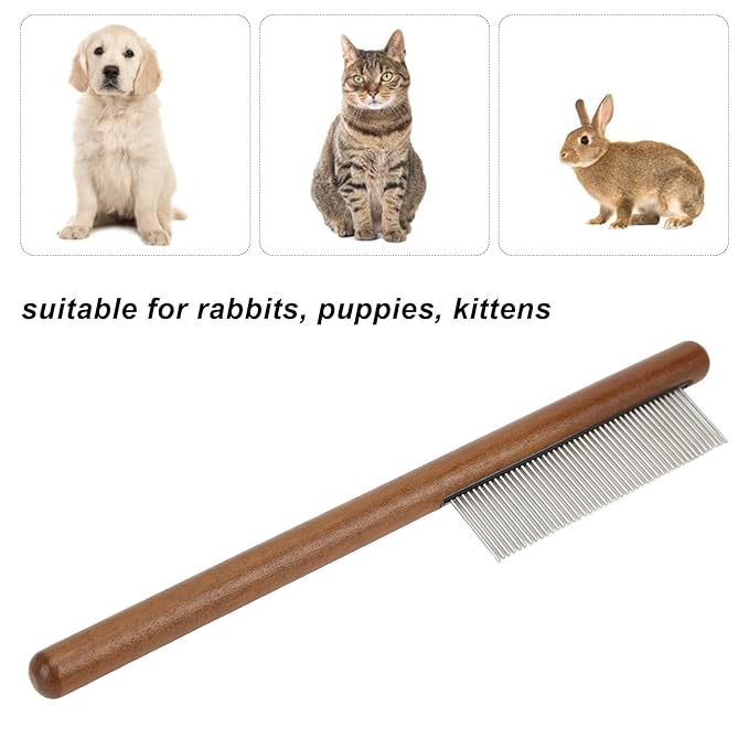 Pet Comb for Grooming Logh Haired - Dog and Cat Flea Comb - Removes and Prevents Matted Fur Brush - Stainless Steel Teeth Grooming Comb for Pet Cleaning Styling Hair