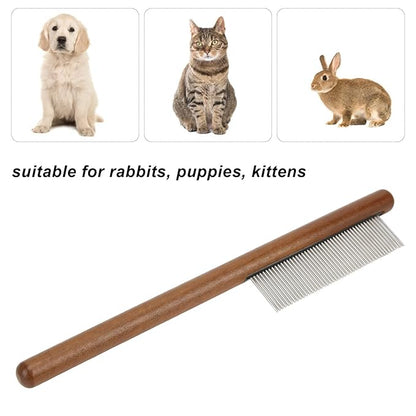 Pet Comb for Grooming Logh Haired - Dog and Cat Flea Comb - Removes and Prevents Matted Fur Brush - Stainless Steel Teeth Grooming Comb for Pet Cleaning Styling Hair