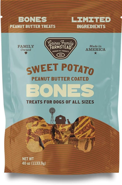Gaines Family Farmstead Sweet Potato Peanut Butter Coated Bones  Natural Dog Treats, Limited Ingredients, Healthy Snacks for Dogs, Made in USA, 2.5 Pound Bag