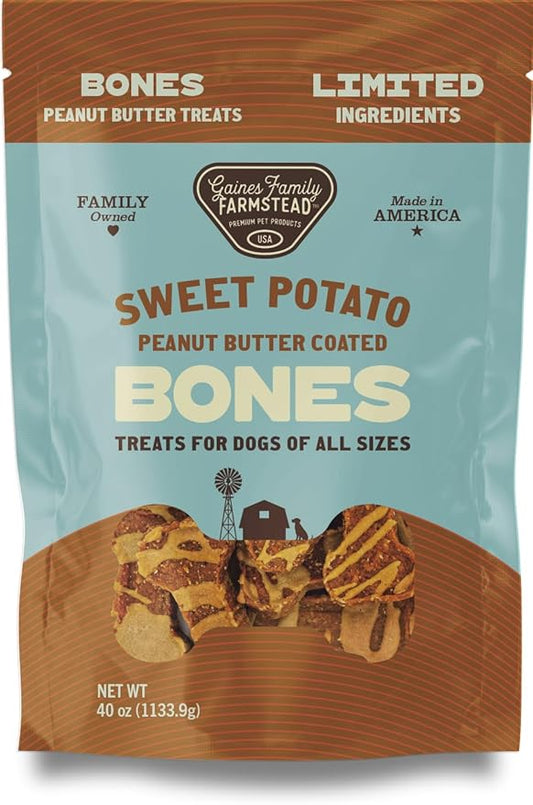 Gaines Family Farmstead Sweet Potato Peanut Butter Coated Bones  Natural Dog Treats, Limited Ingredients, Healthy Snacks for Dogs, Made in USA, 2.5 Pound Bag