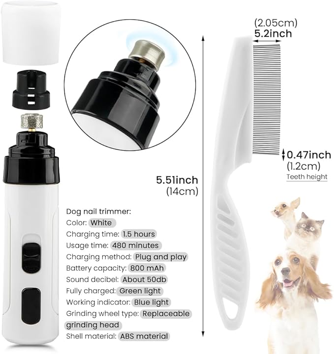 Dog Nail Grinder Upgraded, 2-Speed Rechargeable Pet Nail Trimmer, Electric Dog Nail Clippers Painless Pet Paws Grooming Smoothing for Small Medium Large Dogs and Cats