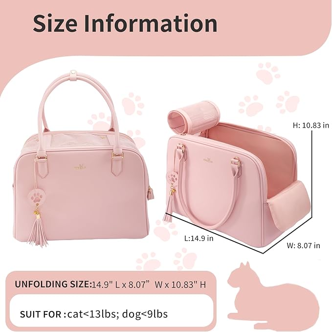 Dog Purse Carrier for Small Dogs, Pet Carrier Tote with Treat Pouch, Breathable Soft-Sided Pet Bag with Adjustable Safety Tether Strap, Pet Carrier Purse for Small Medium Dog Cat,S