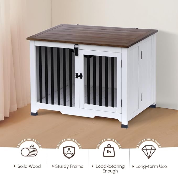 Wooden Dog Crate Furniture,Foldable and Portable Dog Kennel Furniture Indoor,Decorative Dog Crate End Table No Assembly.(Large,White)