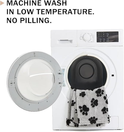 Qeils Jacquard Dog Blankets for Large Dogs, Cozy Calming Cat Blankets Washable, 280GSM Coral Fleece Plush Fluffy Throw Blanket, Black Paws, 30x40IN