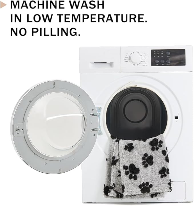 Qeils Jacquard Dog Blankets for Large Dogs, Cozy Calming Pet Blanket Washable for Couch Protection, 280GSM Coral Fleece Plush Fluffy Throw Blanket, Black Paws, 50x60IN