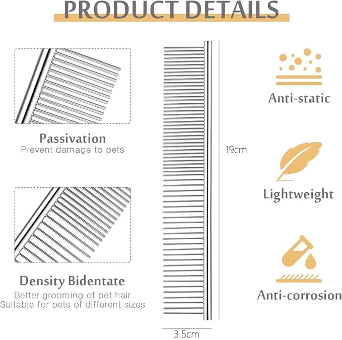 7.5-InchStainless-Steel Comb,Mats & Loose Hair Removal - Effective Dematting Tool Comfortable, Lightweight, Portable & Safe for Dogs,Cats & Pets(Silver)