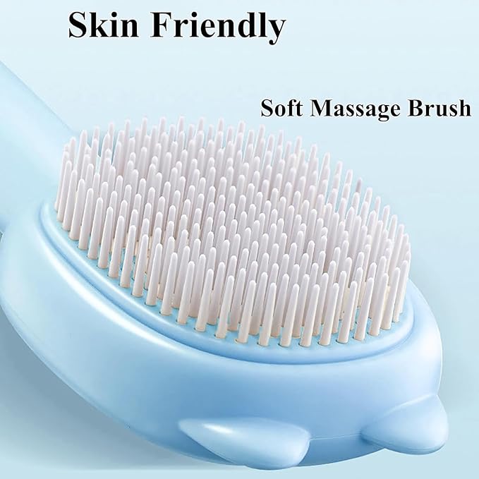 Self-Cleaning Dog Brush for Small Breeds - Adjustable Bristle Grooming Tool for Puppies, Yorkies, Shih Tzus, Maltipoos & Malteses (Blue)