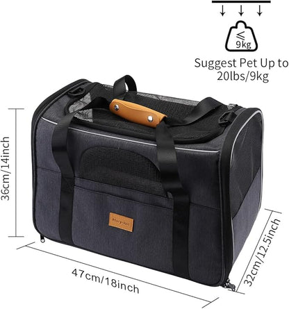 Morpilot Pet Carrier Bag, Portable Cat Carrier Bag Top Opening, Removable Mat and Breathable Mesh, Foldable Cat Carrier Transport Bag for Dogs and Cats, with Shoulder Strap and Pet Bowl Gray