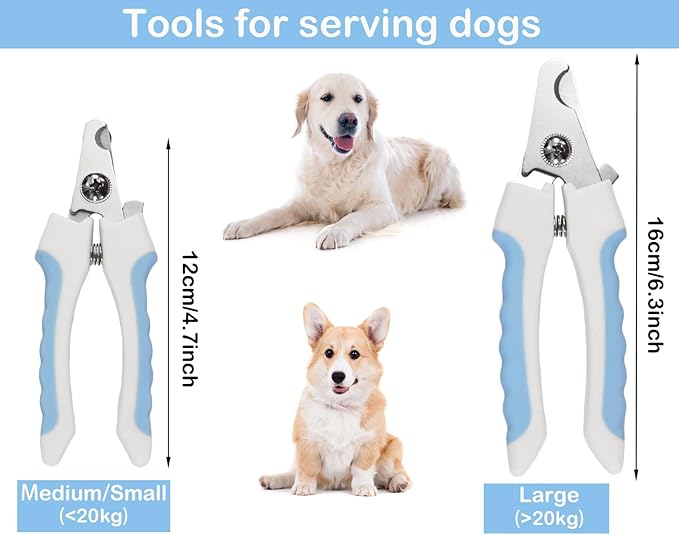 5Pieces Dogs and Cats Grooming Nail Clippers Kit Pet Claws Nail Clipper Trimmers, with Protective Guard Lock to Avoid Over Cutting, Professional Trimmers for Large and Small Cat and Dog Animal. (Blue)