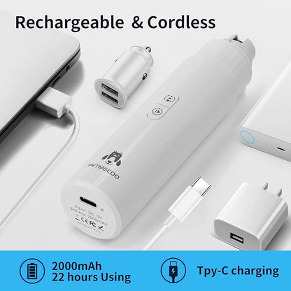 Dog Nail Grinder & Upgrade Professional with 3-Speed Adjustment Super-Quiet and Low-Vibration Pet Nail Trimmers with Forward and Reverse Functions - Safe Pause Button Wireless Type-C Charging (White)