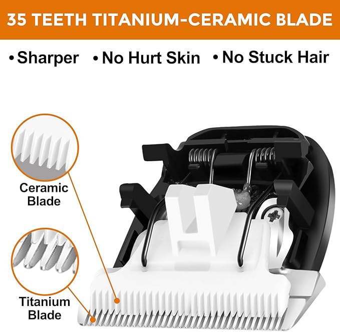2 PCS Replacement 35 Teeth Dog Grooming Clipper Blades, Low Noise Dog Trimmer for Grooming,Sharp Titanium Alloy Ceramic Grooming Clipper Blade