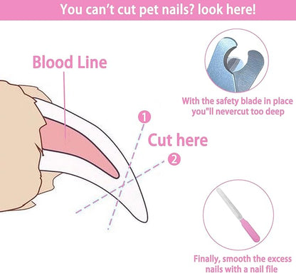 5Pcs Dogs and Cats Grooming Nail Clippers Kit Pet Claws Nail Clipper Trimmers, with Protective Guard Lock to Avoid Over Cutting, Professional Trimmers for Large and Small Cat and Dog Animal. (Pink)
