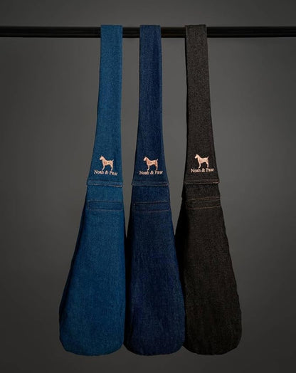 Noah & Paw Dog Sling Carrier for Small Dogs 5-18lb, Dog Sling for Small Dogs and Cats, Dog Carrier with Adjustable Padded Strap, Premium Denim, Lined with Fur, Double Safety Feature, Machine Washable