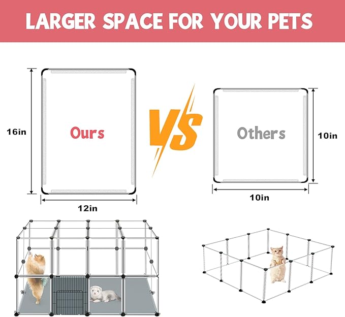 32 Panels Small Animals Playpen,Transparent Playpen with Waterproof Mat, Plastic Enclosure,Puppy Play Pen for Chicken,Pet Fence for Guinea Pigs,Bunny,Ferrets,Hamsters,Hedgehogs for Indoors Outdoor