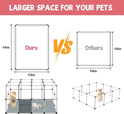 32 Panels Small Animals Playpen,Transparent Playpen with Waterproof Mat, Plastic Enclosure,Puppy Play Pen for Chicken,Pet Fence for Guinea Pigs,Bunny,Ferrets,Hamsters,Hedgehogs for Indoors Outdoor