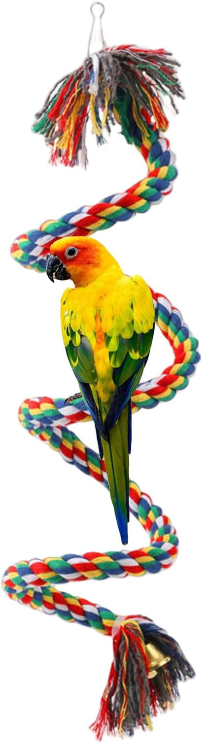 79'' Bird Perch,Bird Rope Perch & Birds Swing Set,Bird perches for cage,Rope Perch for Conures,Parrots,Cockatiel,Lovebird,Budgerigar,Parakeet perches for cage
