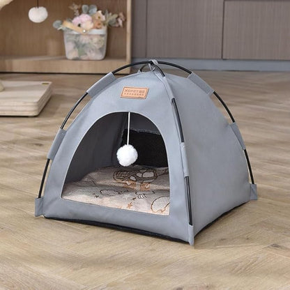 Cute Cat Teepee Cave, Cat Tent Foldable Indoor Outdoor with Thick Mat,Puppy Bed Tent,Bunny Pet Tent Teepee,Portable Dog House Teepee Tent, Cat Bed,Dog Bed Tent,Puppy Bunny,Pet Tent Teepee (O, M)