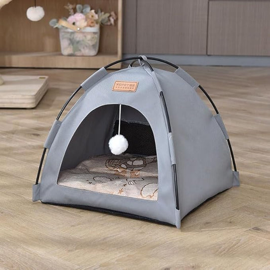 Cute Cat Teepee Cave, Cat Tent Foldable Indoor Outdoor with Thick Mat,Puppy Bed Tent,Bunny Pet Tent Teepee,Portable Dog House Teepee Tent, Cat Bed,Dog Bed Tent,Puppy Bunny,Pet Tent Teepee (O, M)