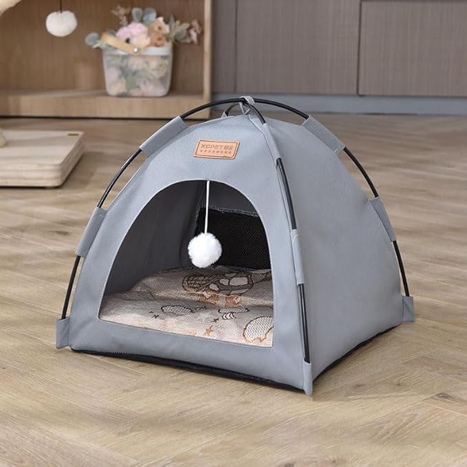 Cute Cat Teepee Cave, Cat Tent Foldable Indoor Outdoor with Thick Mat,Puppy Bed Tent,Bunny Pet Tent Teepee,Portable Dog House Teepee Tent, Cat Bed,Dog Bed Tent,Puppy Bunny,Pet Tent Teepee (O, S)