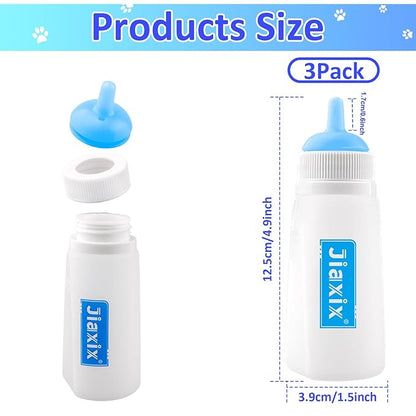 3 Pack Kitten Silicone Bottle Feeding Kit,Nipple & Feeding Kit for Kittens, Reusable Newborn Kitten Supplies, Suitable for Feeding Kitten, Puppy, Rabbit,Hamster (Blue, Large)