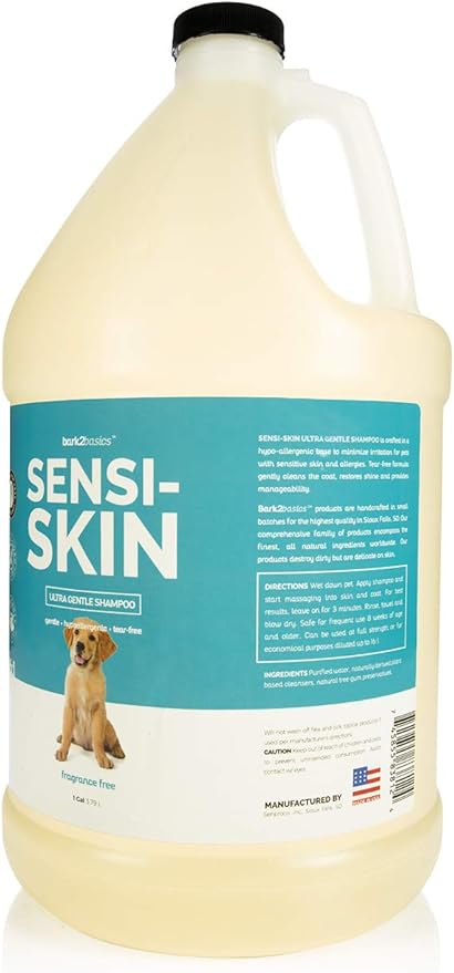 Bark2Basics Sensi-Skin Hypoallergenic Dog Shampoo, 1 Gallon, All Natural Ingredients, Sensitive Skin Pet Shampoo, Gentle, No Fragrance, Non-Irritating, For Dogs with Allergies and Dry, Itchy Skin