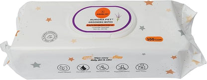 Aurora Pet Wipes – 100% Natural, Plant-Based Hypoallergenic Grooming Wipes for Dogs & Cats – Extra-Durable, Large & Thick for Effortless Cleaning (Lavender, 100 Count)