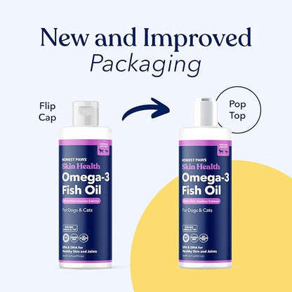 Honest Paws Wild Alaskan Salmon Oil for Dogs & Cats  Omega 3 Fish Oil Supplement for Skin, Coat, Joint & Heart Health  Natural, Sustainably Sourced, 16 oz