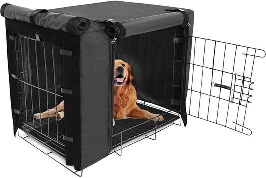 Durable Dog Crate Cover Double Door for Large pet Cover Kennel Covers Universal Fit for 42 inches Wire Dog Crate (42 Inch (42" L x 28" W x 30" H))-Black