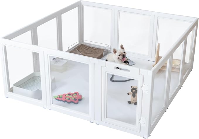 Acrylic Dog Pen,Dog Kennel,Clear Dog Playpen, Easy to Install WhiteDog Pen Indoor, 35.4" H, 8 Pieces