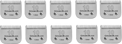10 Pack Detachable Pet Dog Grooming Clipper Ceramic Blade Sets,Compatible with Andis Size 10 Cut Length 1/16"(1.5mm),Compatible with andis/Oster A5/Wahl 10KM Series Clippers